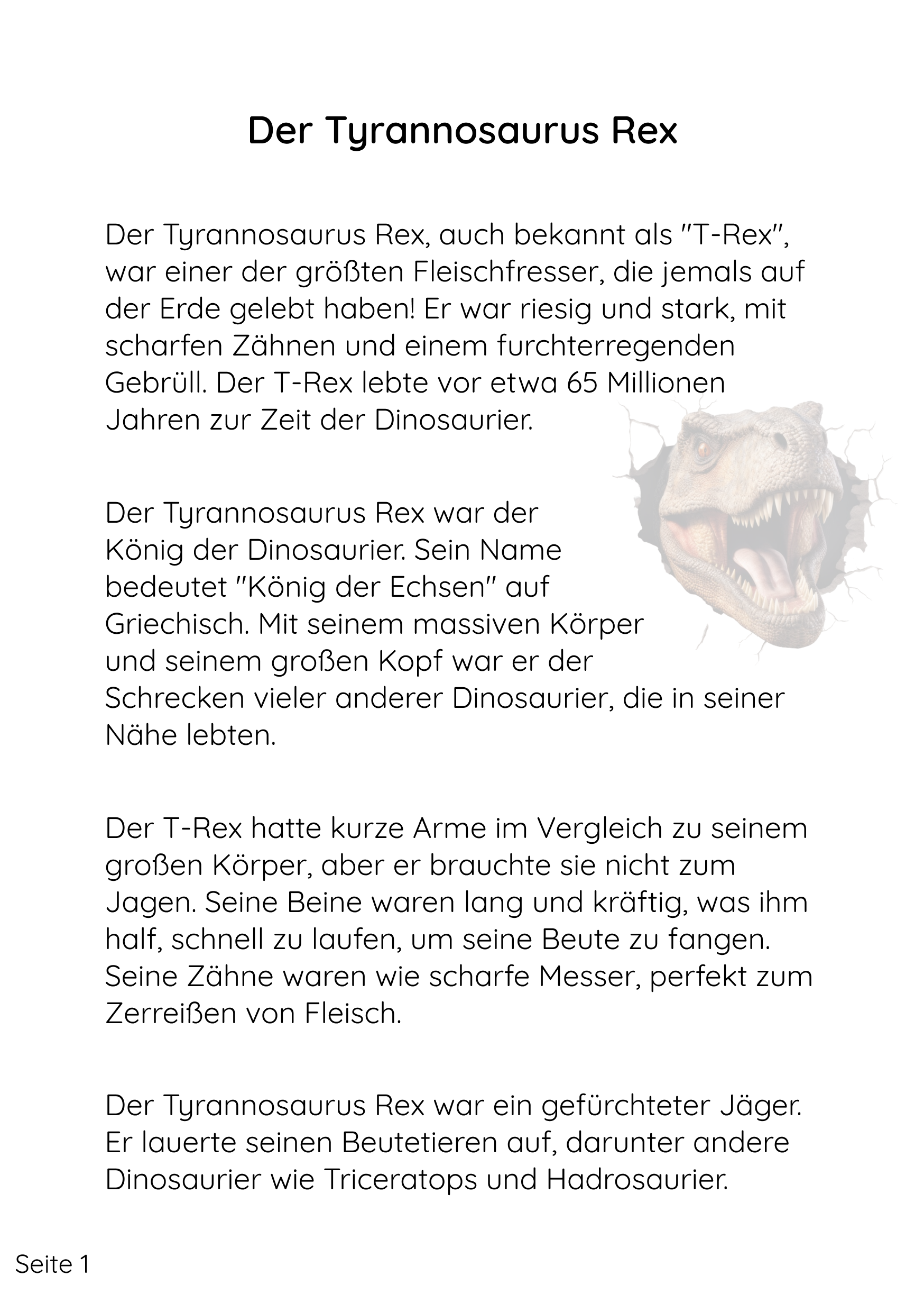 Buch-Seiten Vorschau. Ein T-Rex ist zu sehen.