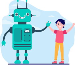 Cover-Bild für die Kategorie 'Roboterfreunde'. Ein Roboter und ein Junge, die High-Five geben.